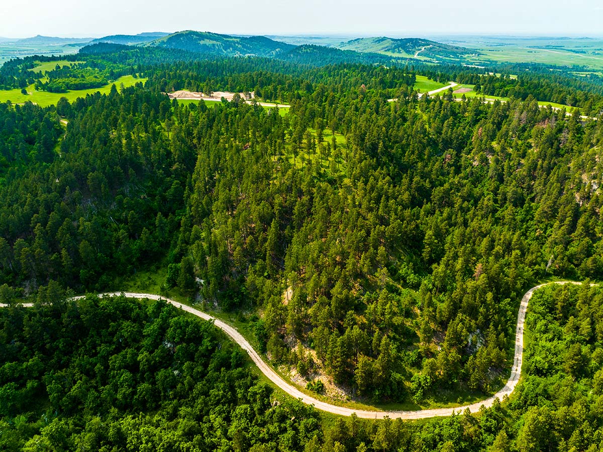 Aerial view of Spearfish Mountain Ranch road.