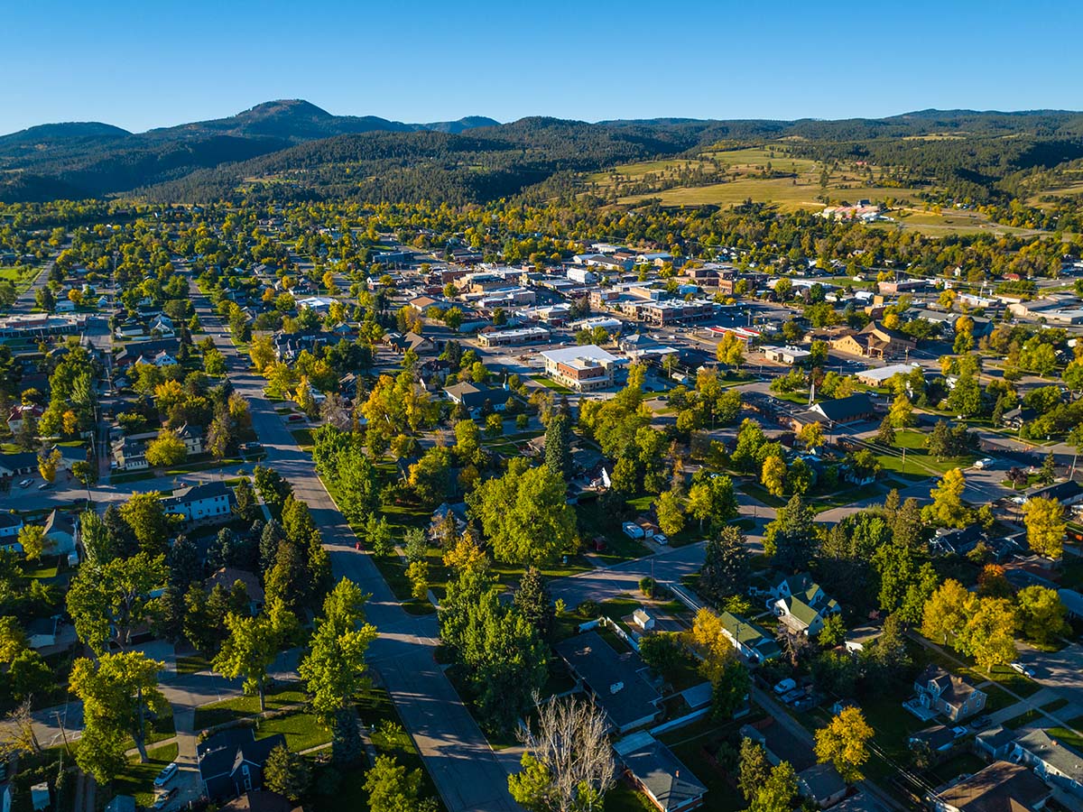 Aerial view of Downtown Spearfish in South Dakota.
